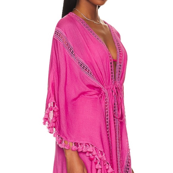 Revolve bnwt viscose cover up OSFA with tassel trim, drawstring waist. - Picture 5 of 6